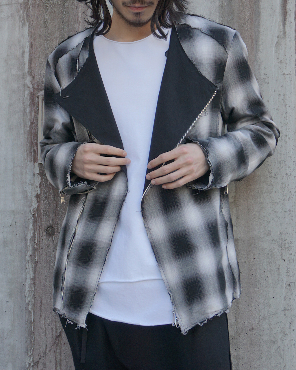 メンズ askyy DOUBLE RIDERS JACKET WITH PLAID